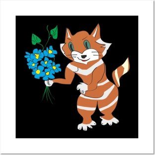 Cat with flowers Posters and Art